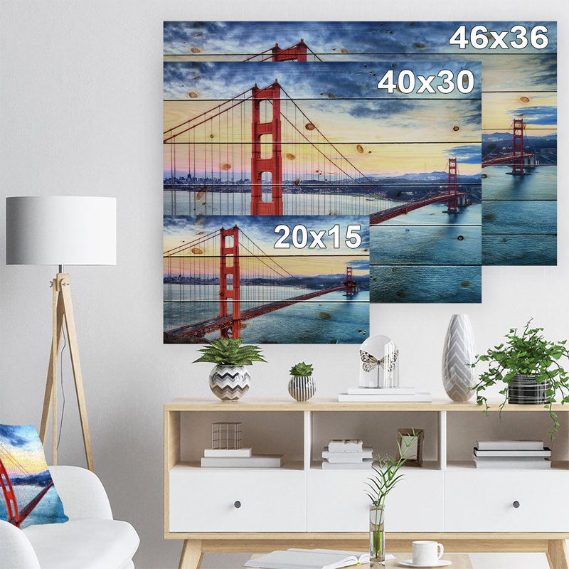 «Golden Gate Bridge in San Francisco», photographie, H 15 po x l 20 po x P 1 po, Bois
