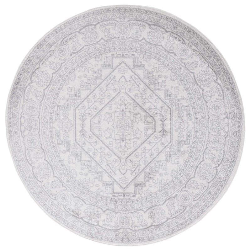 Tapis oriental ivoire / argenté Nuss, Rond 4 pi