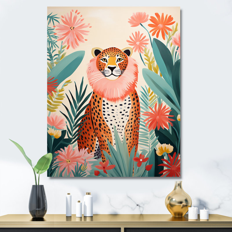 Large Pink and Green Leopard Canvas Print Wall Art