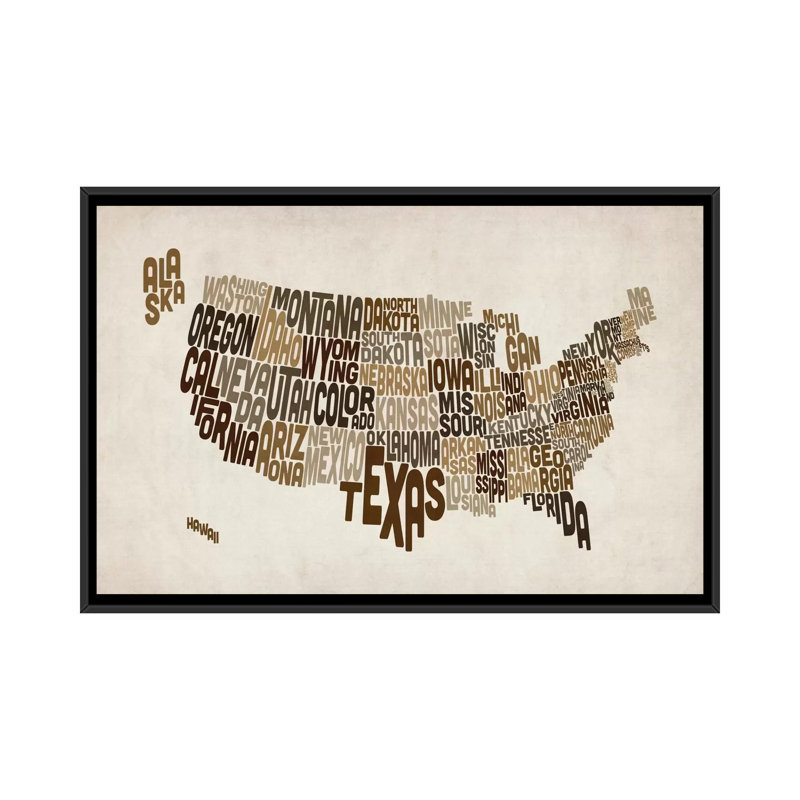 « (state), carte typographique v » par michael thompsett, impression sur toile tendue, H 18 po x l 26 po x P 1,5 po