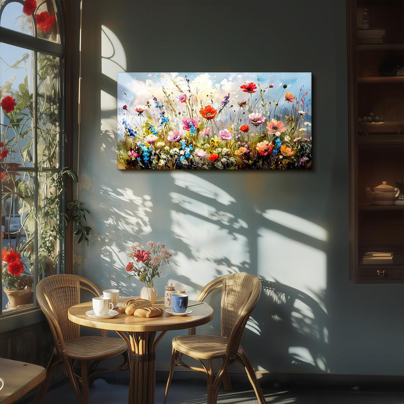 Farmhouse Style Floral and Botanical Painting, Colorful Flower Market Canvas Wall Art, 24"X48", 24" H x 48" W
