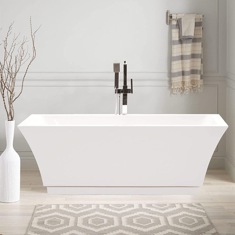 Orion 59'' x 30'' Freestanding Soaking Acrylic Bathtub, White/Integrated Overflow