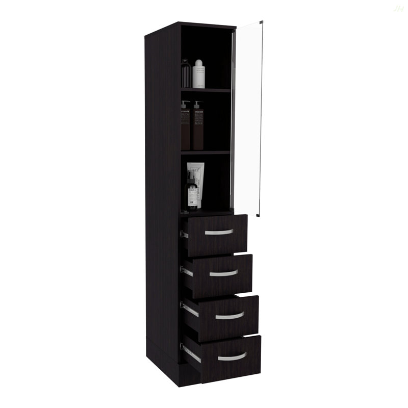 Vanguard Linen Cabinet, Three Shelves, Four Drawers, Black
