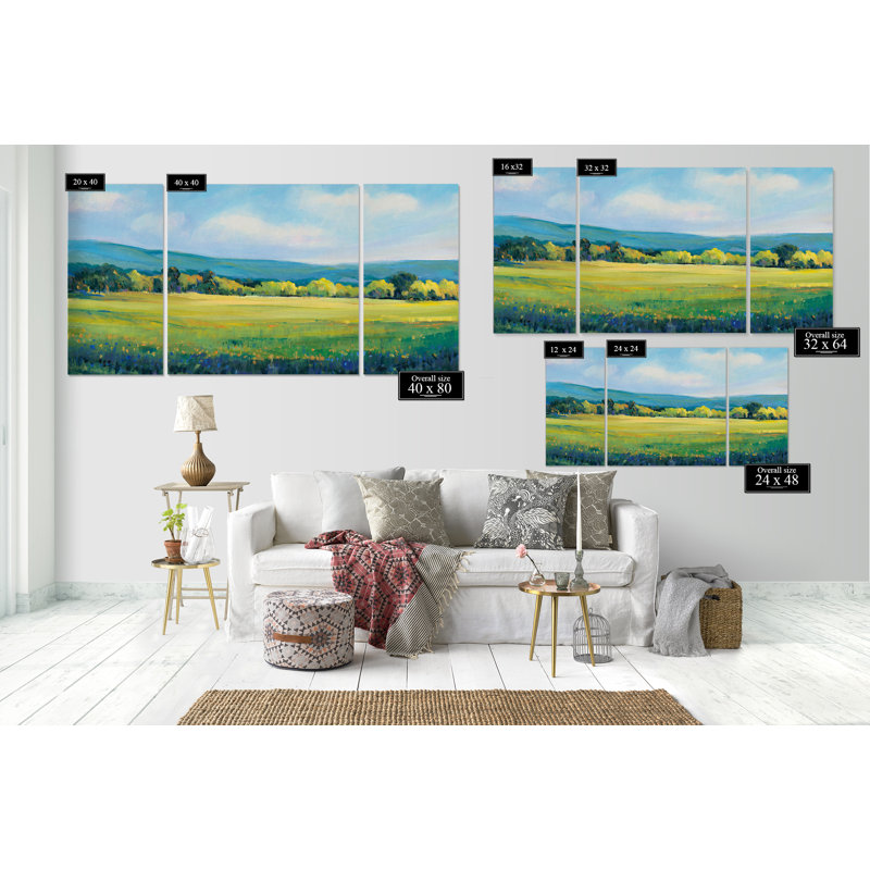 «Partly Cloudy II», ensemble de 3 reproductions sur toile, H 40 po x l 80 po x P 1,5 po
