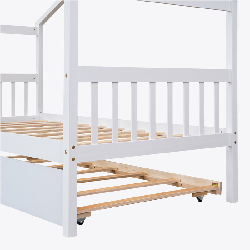 Annais Wooden House Bed with Trundle, Full, White