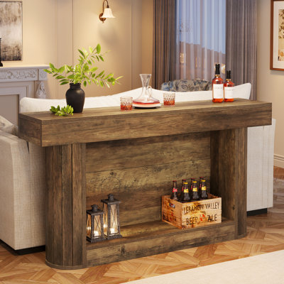63" Console Table, Farmhouse 2-Tier Wood Entry Hallway Table
