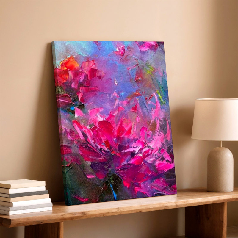 Abstrait rose floral texturé moderne, peinture à la maison, reproduction d'art sur toile, 18" H x 24" W