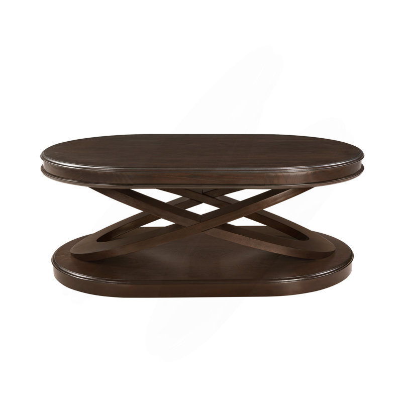 Table basse ovale en bois de 44 pouces avec base en forme de X, table de cocktail avec rangement ouvert, table de centre de canapé pour le salon, bureau personnel, espresso