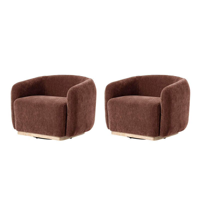 Berklie 35"W Modern Boucle Chenille Swivel Armchair With Solid Wood Base, Rust