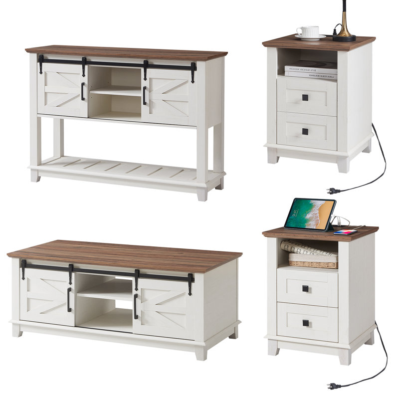 Ensemble de 4 tables de bout Chimira, Brun, Blanc