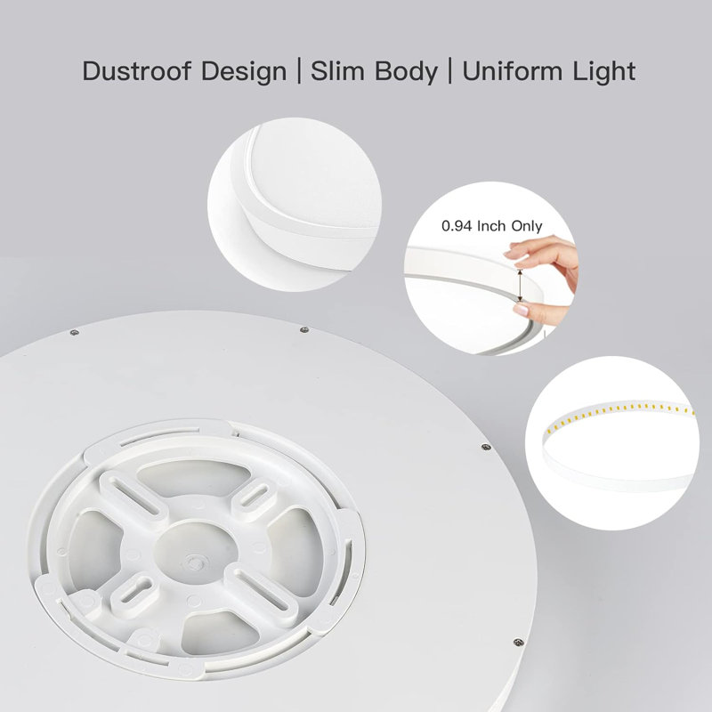 12-Inch Black LED Flush Mount Ceiling Light with Remote