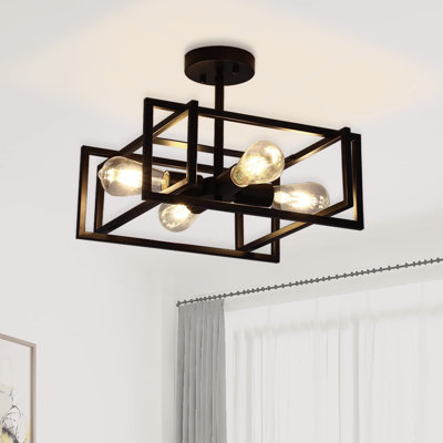 Plafonniers noirs - Plafonnier encastré de style campagnard industriel à 4 lumières, lustre en métal rétro