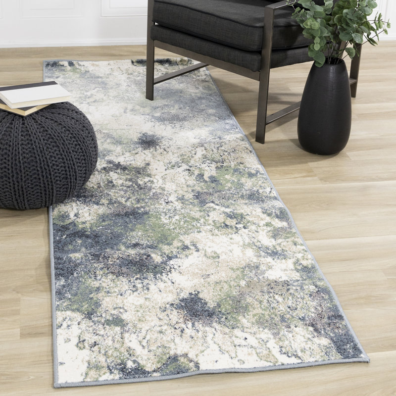 Dais Abstract Green Blue Beige Indoor Area Rug, Runner 2'8" x 7'7"