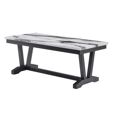 Table basse noire et blanche en faux marbre avec côtés en forme de V | Idée de cadeau