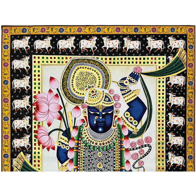 Dieu Shrinathji debout | Art Pichwai | Aquarelle sur coton