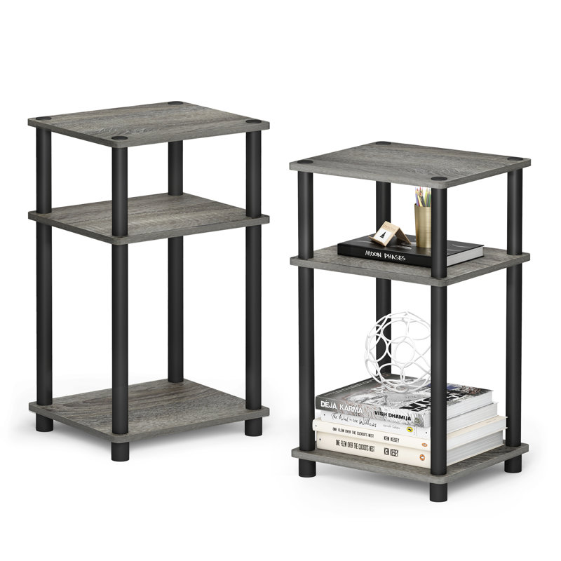 Ensemble de tables de bout avec rangement Colwyn, Gris chêne français, Noir, 2