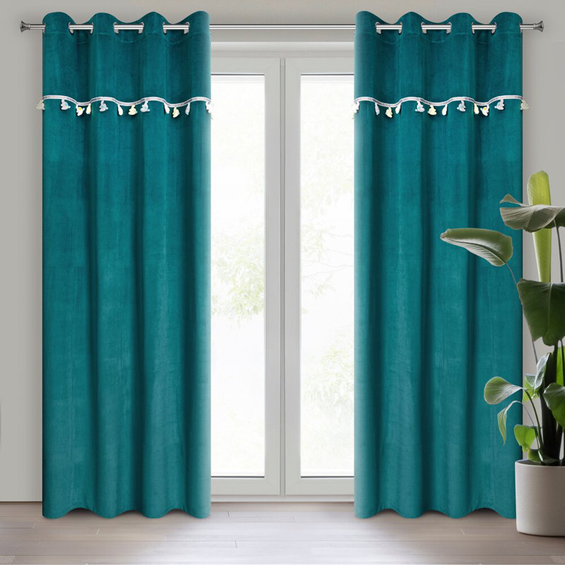 Kids Semi Sheer Curtain Single Panel, Teal
