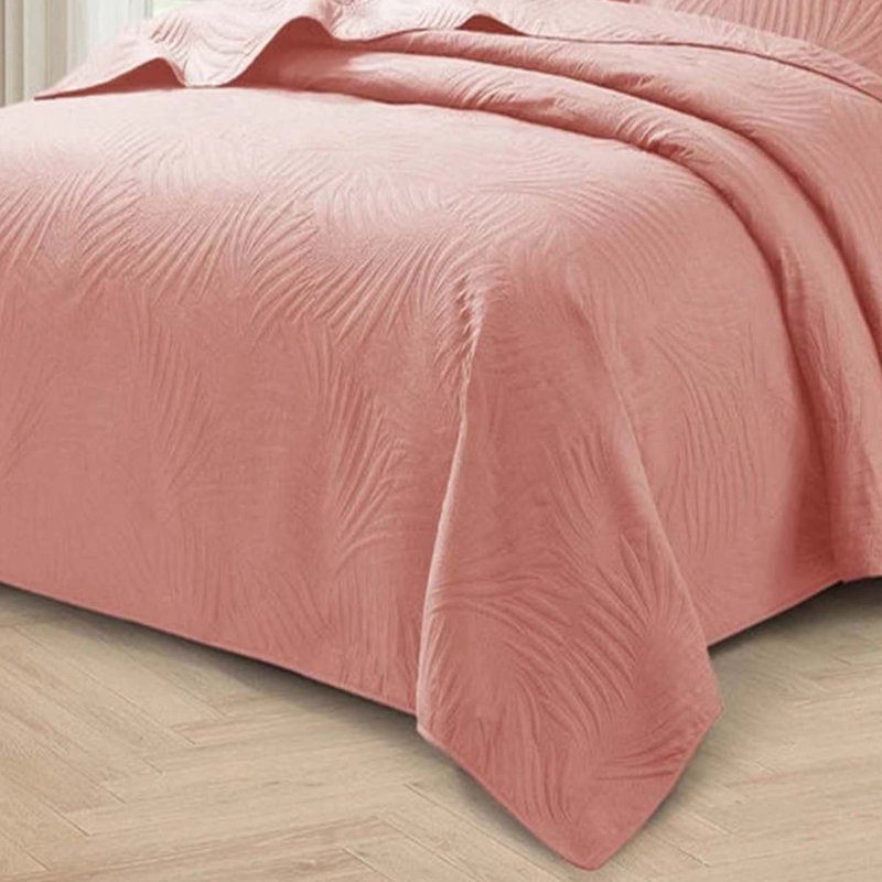 Polyester Floral Bedspread with Pillow Shams, Pink, King Bedspread  + 2 Standard Pillow Shams