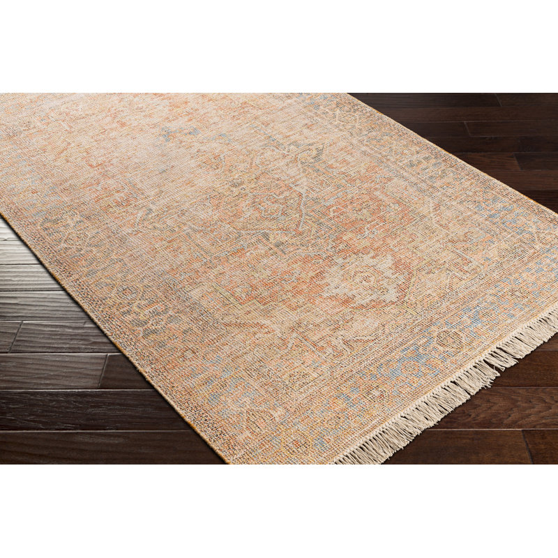 Tapis orange tissé à la main Jones Jones, Rectangle 5 pi x 7 pi 6 po