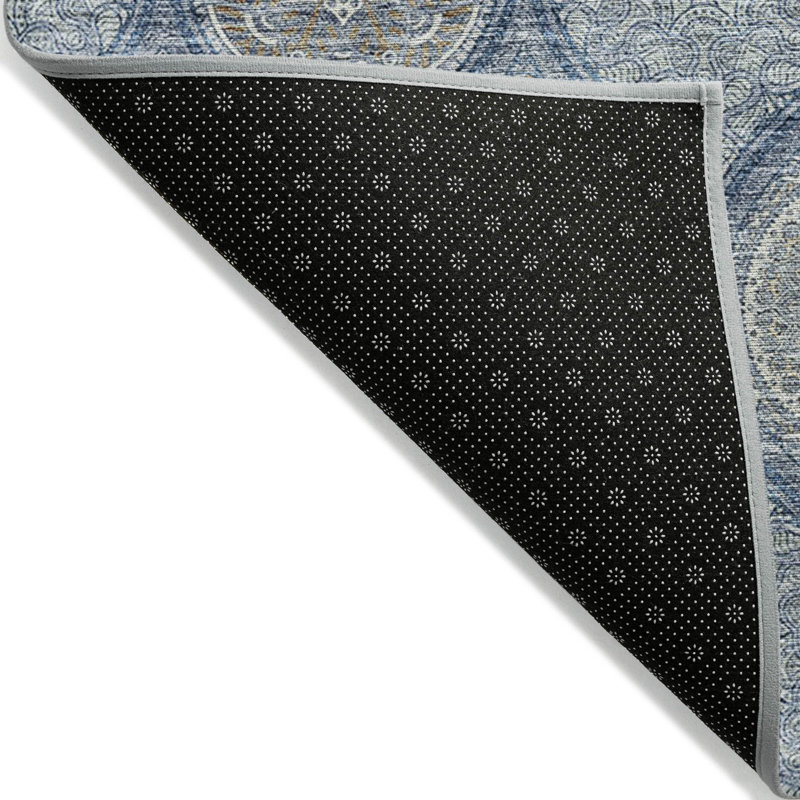 3' X 5' Navy Blue Floral Medallion Washable Indoor Outdoor Area Rug
