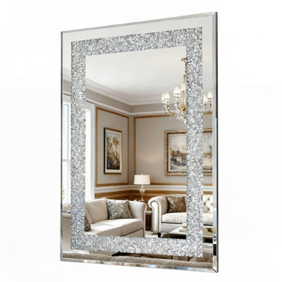 Crystal Crush Diamond Rectangle Silver Mirror