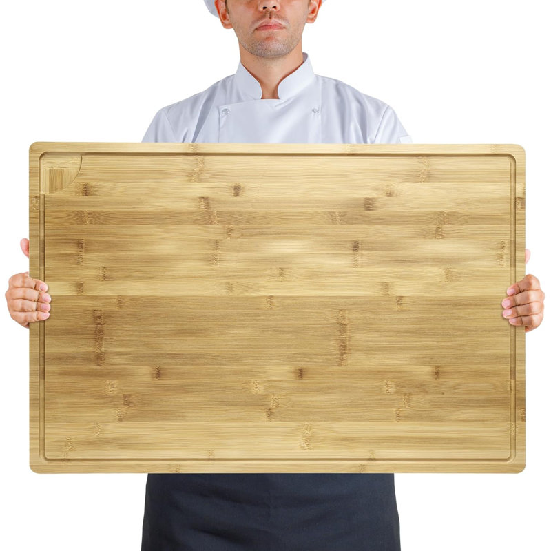 Bamboo Chopping Board, 76x51x2cm Large Wooden Cutting Board with Juice Grooves & Handle, Over The Sink Chopping Block Double-Sided Use for Meats Vegetable Bread Fruits BBQ Charcuterie Cheese