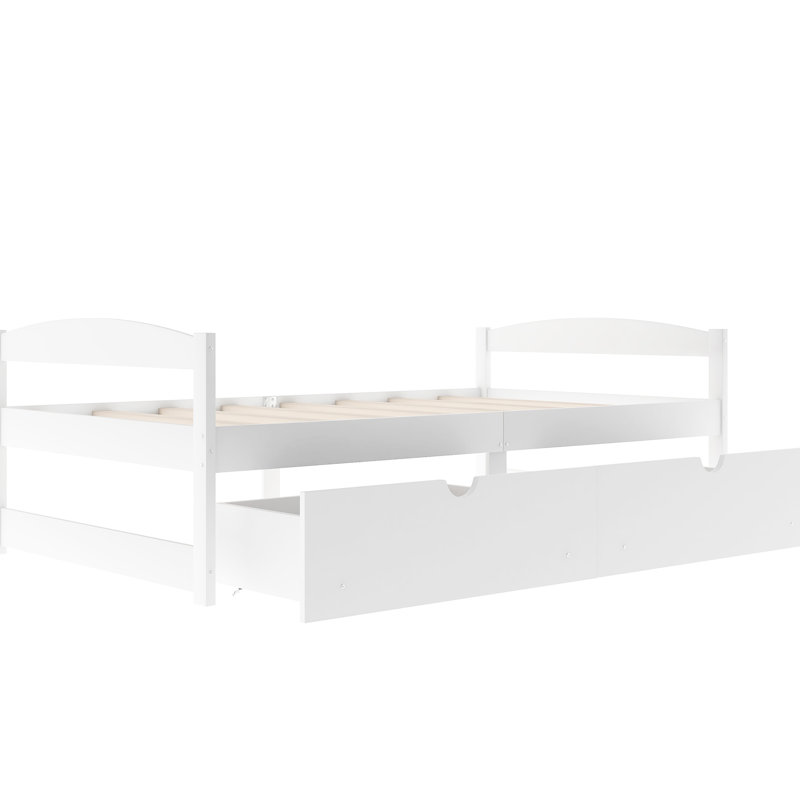 Lit simple avec tiroirs en blanc - Fonctionnel et attrayant avec rangement à 2 tiroirs