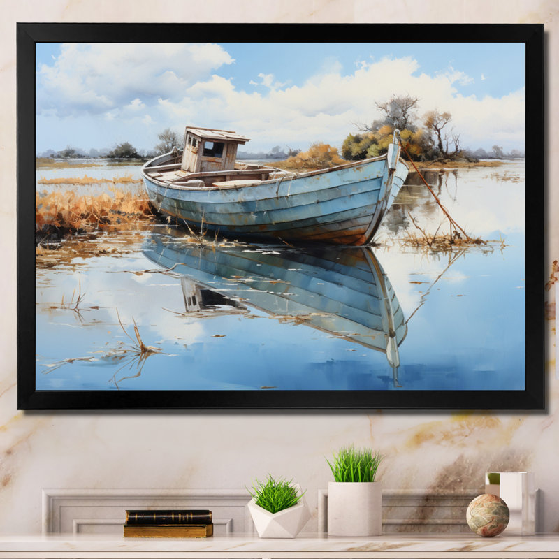 Bateau serein Waterscapes II - impression, H 30 po x l 40 po x P 1,5 po, Cadre photo noir