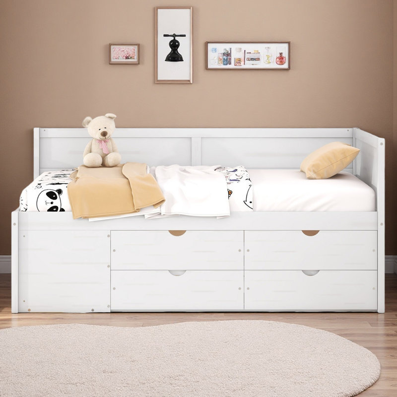 Lit de jour avec tiroirs et tablettes, Lit simple, Blanc
