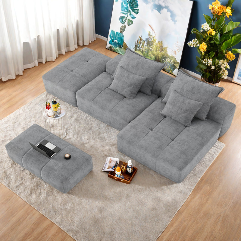 Canapé modulaire surdimensionné Modern, Chenille grise