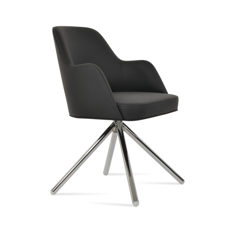 Marash Stick Swivel Arm Chair, Chrome, Black
