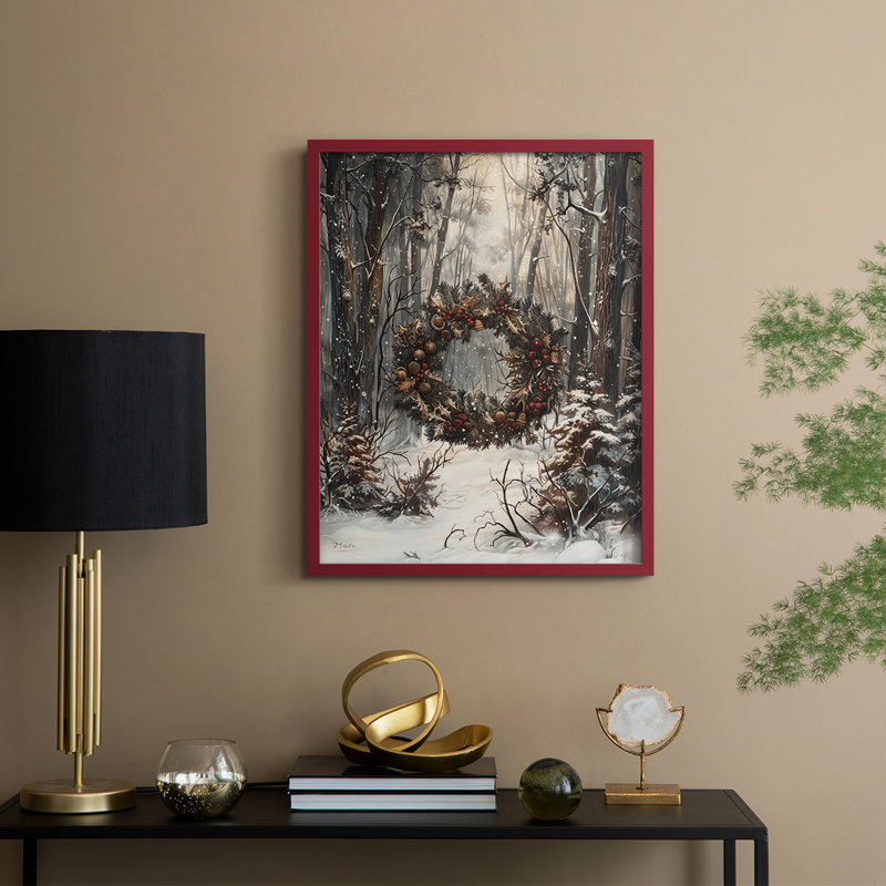 «Christmas Holiday Art DCXVI», reproduction d'art encadrée - bois massif, H 11 po x l 9 po, Rouge