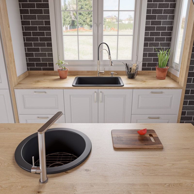 Évier de cuisine encastrable L 27 po x l 19 po, Noir mat