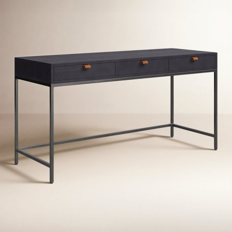 Loki Solid Wood Top Writing Desk, Black Wash Poplar