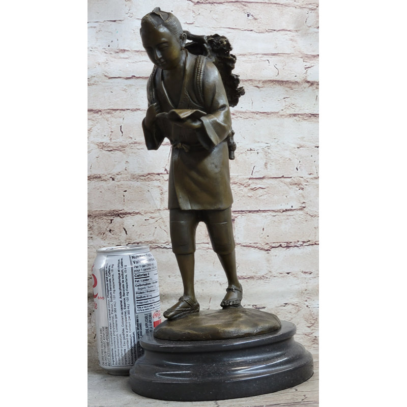 Statue art déco en bronze à base de marbre, écolier chinois
