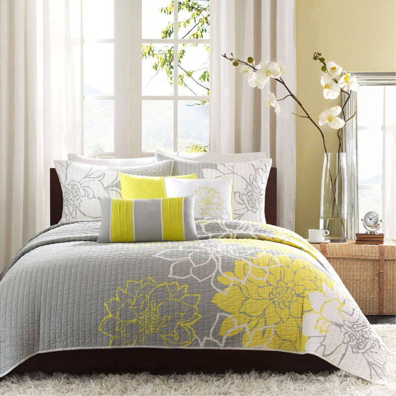 Ensemble de courtepointe en coton imprimé 6 pièces avec coussins décoratifs