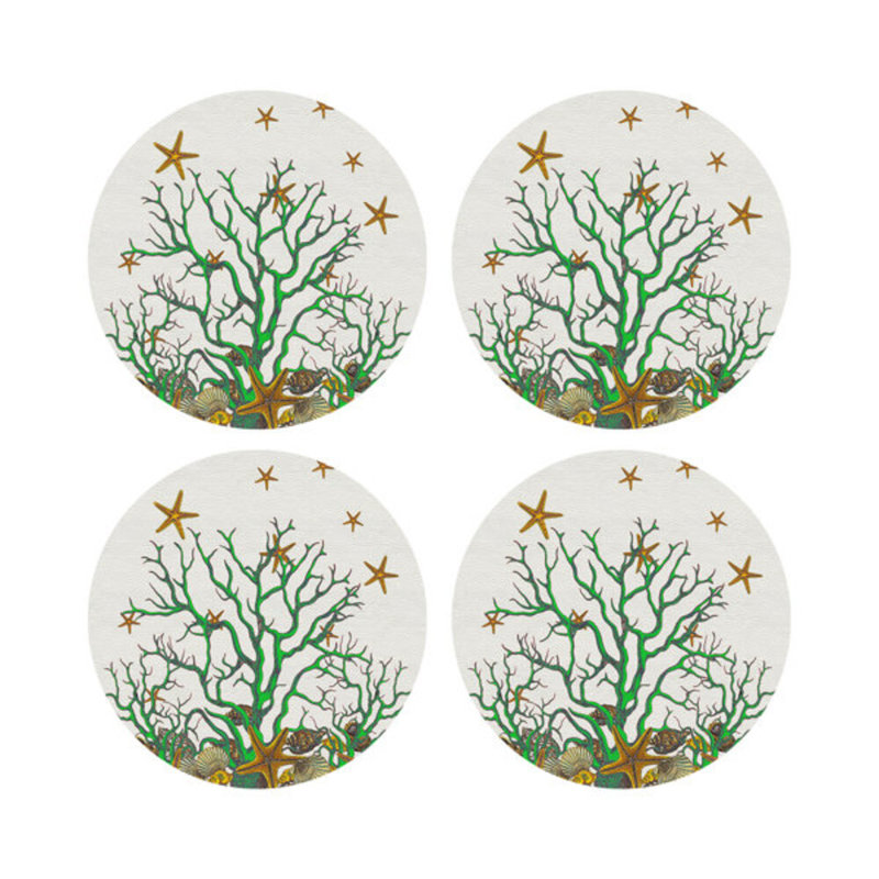 Sous-verres ronds corail, Blanc vert