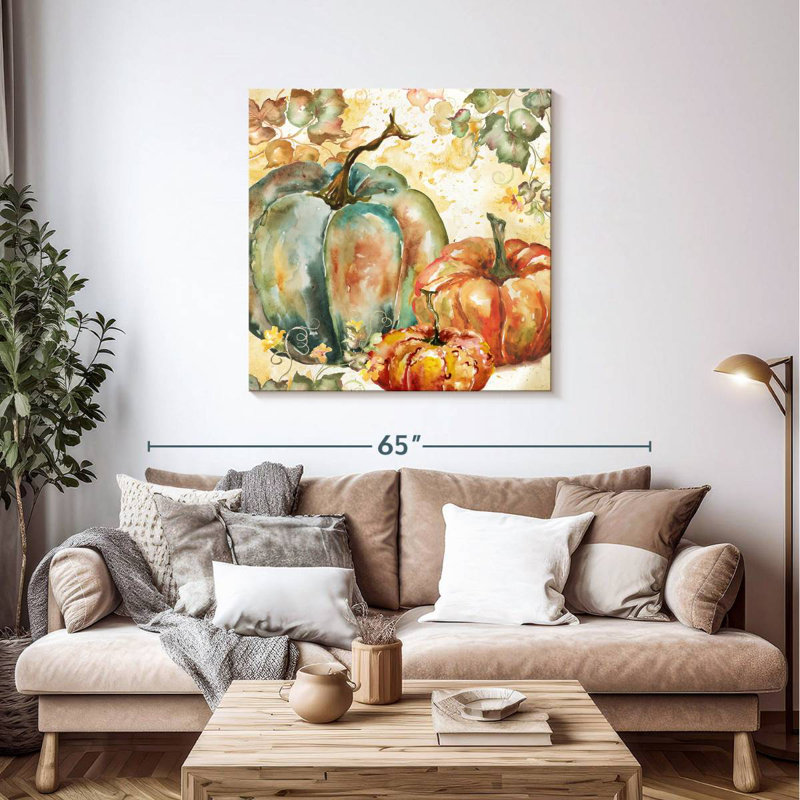 Yarlin, récolte d'aquarelle bleu sarcelle citrouilles I, H 39 po x l 39 po