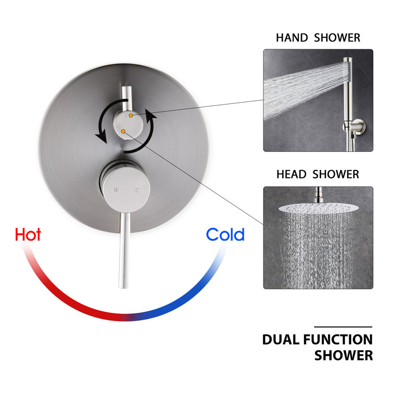 Modern Shower System With 10 Inch Head And Handheld In Brushed Nickel Portable