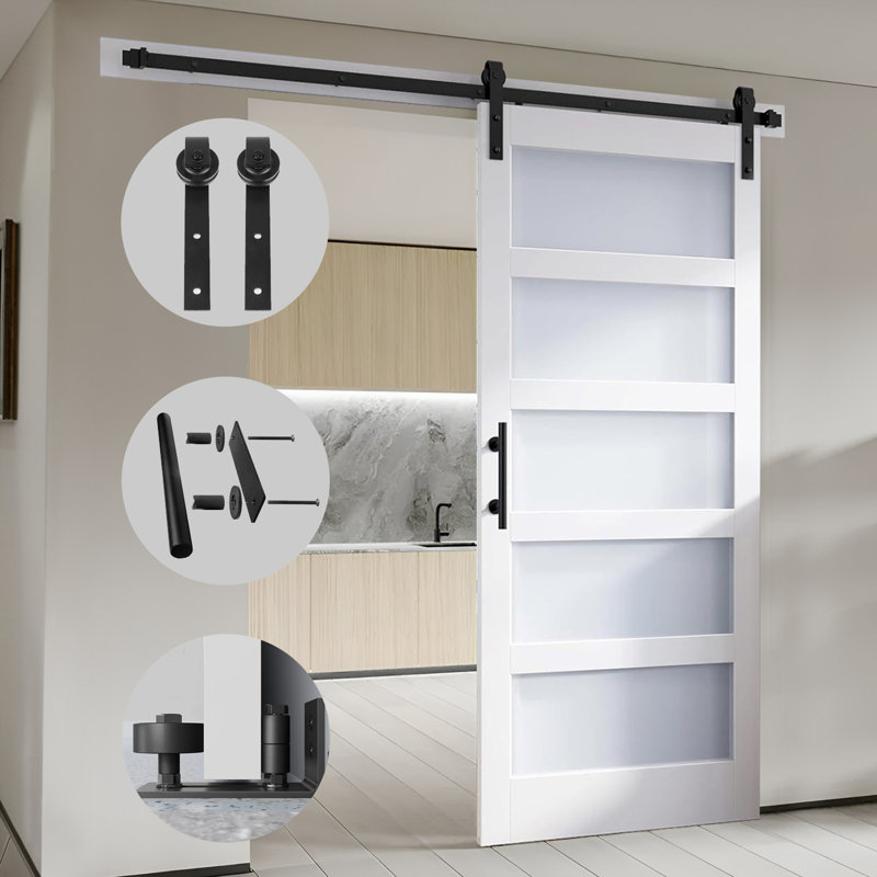 Glass Sliding MDF Barn Sliding Door Hardware Kit, Tempered Frosted Glass, Simple DIY Assembly