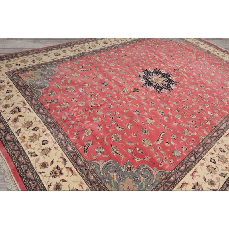 Tapis unique en laine noué à la main de couleur framboise / ivoire 9 pi x 13 pi Mishonda