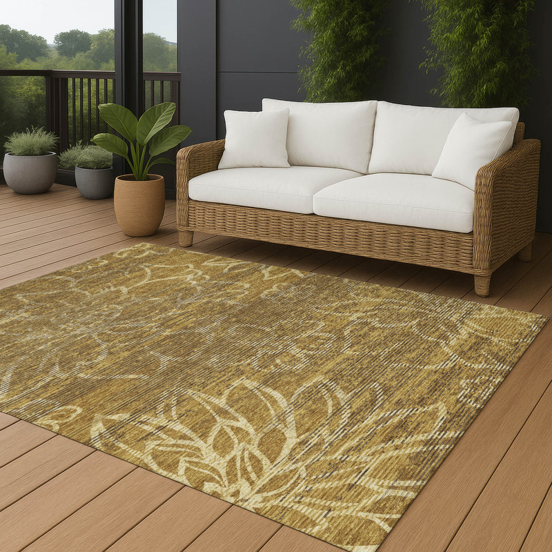 Machine Washable Indoor/Outdoor Chantille ACN2789 Floral Rug, Walnut, 5' x 7'6"