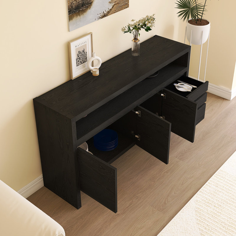 Buffet 3 portes avec 3 tiroirs, Noir