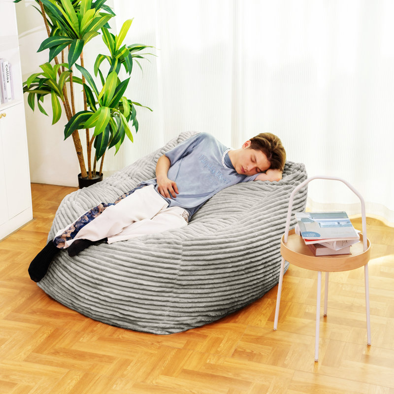 Fauteuil à billes classique en fausse fourrure, Fausse fourrure grise