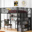 Lit mezzanine en métal noir avec garde-robe, bureau et tablettes de rangement-1847009187