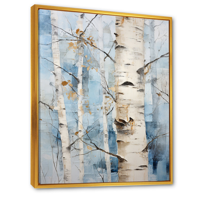 Bouleaux blancs, forêt, paysage d'hiver - arbre, art mural, H 32 po x l 16 po x P 1 po, Cadre flottant doré