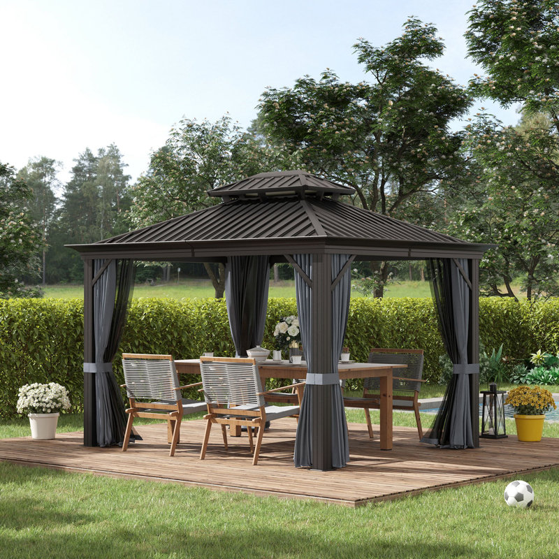 12 pi x 10 pi Pavillon de jardin en métal, Gris foncé