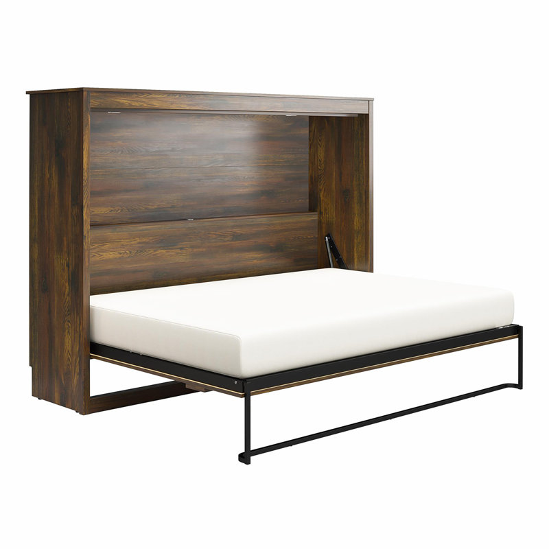 Elwina Full Daybed Murphy Bed With Gallery Shelf & Touch Sensor LED Lighting, Rustic