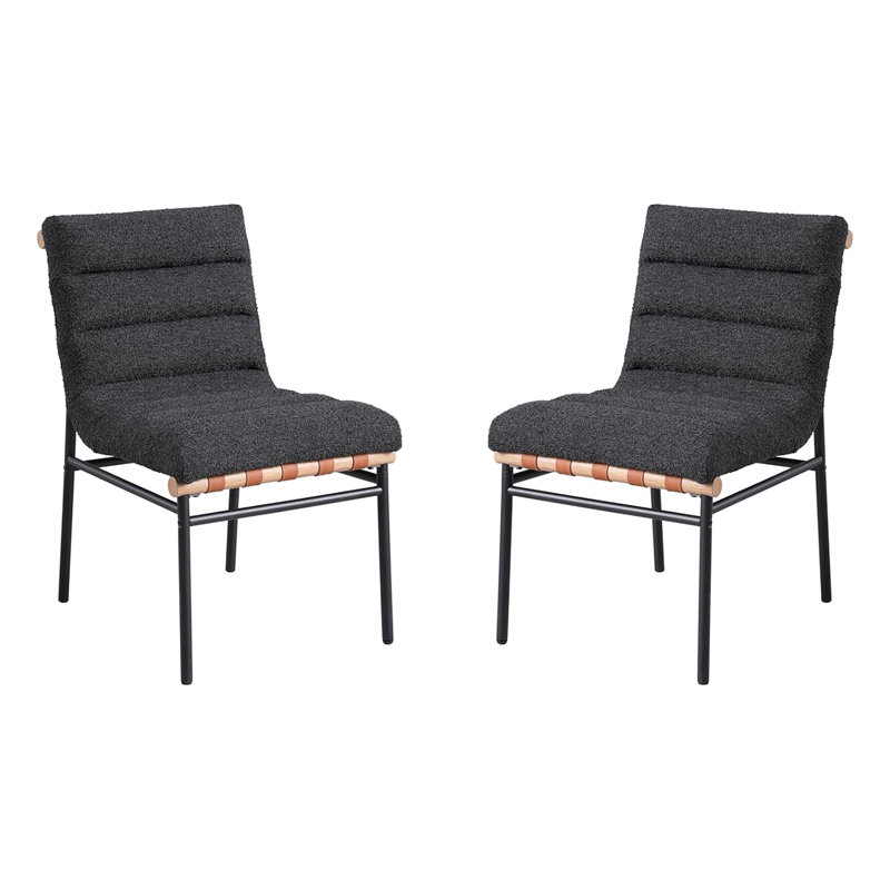 Ensemble de 2 chaises de salle à manger rembourrées en tissu noir avec pieds en fer noir, Noir