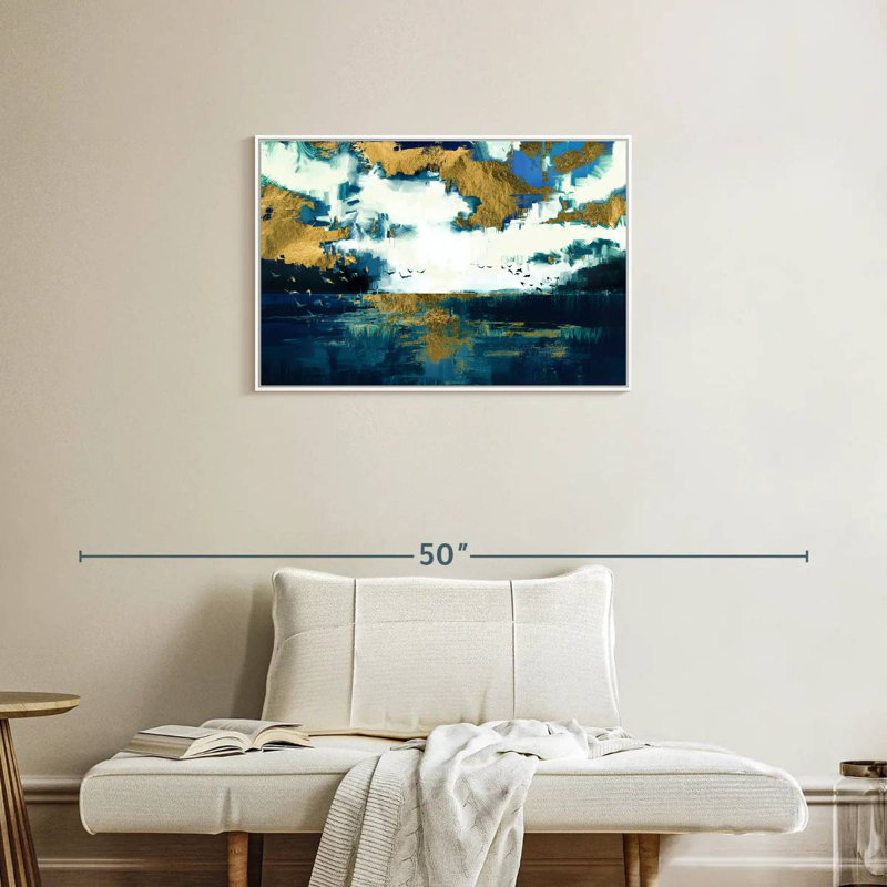 Oiseaux et mer, Cadre flottant blanc, 31 po x 21 po